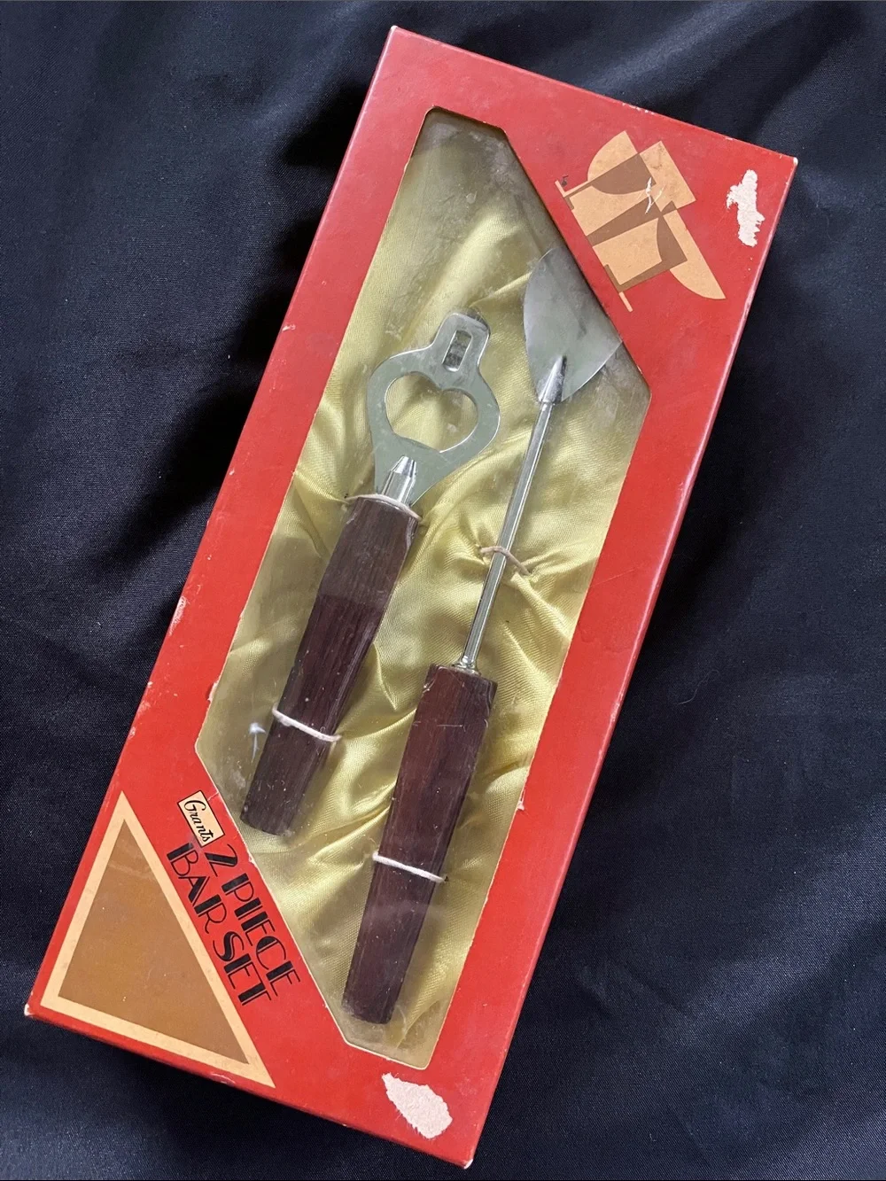 Vtg Grants 2 Piece Set Bar Spoon & Bottle Opener  NIB Japan MCM Wood Handles